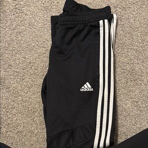 Adidas Black and White Track Pants with Signature Stripes